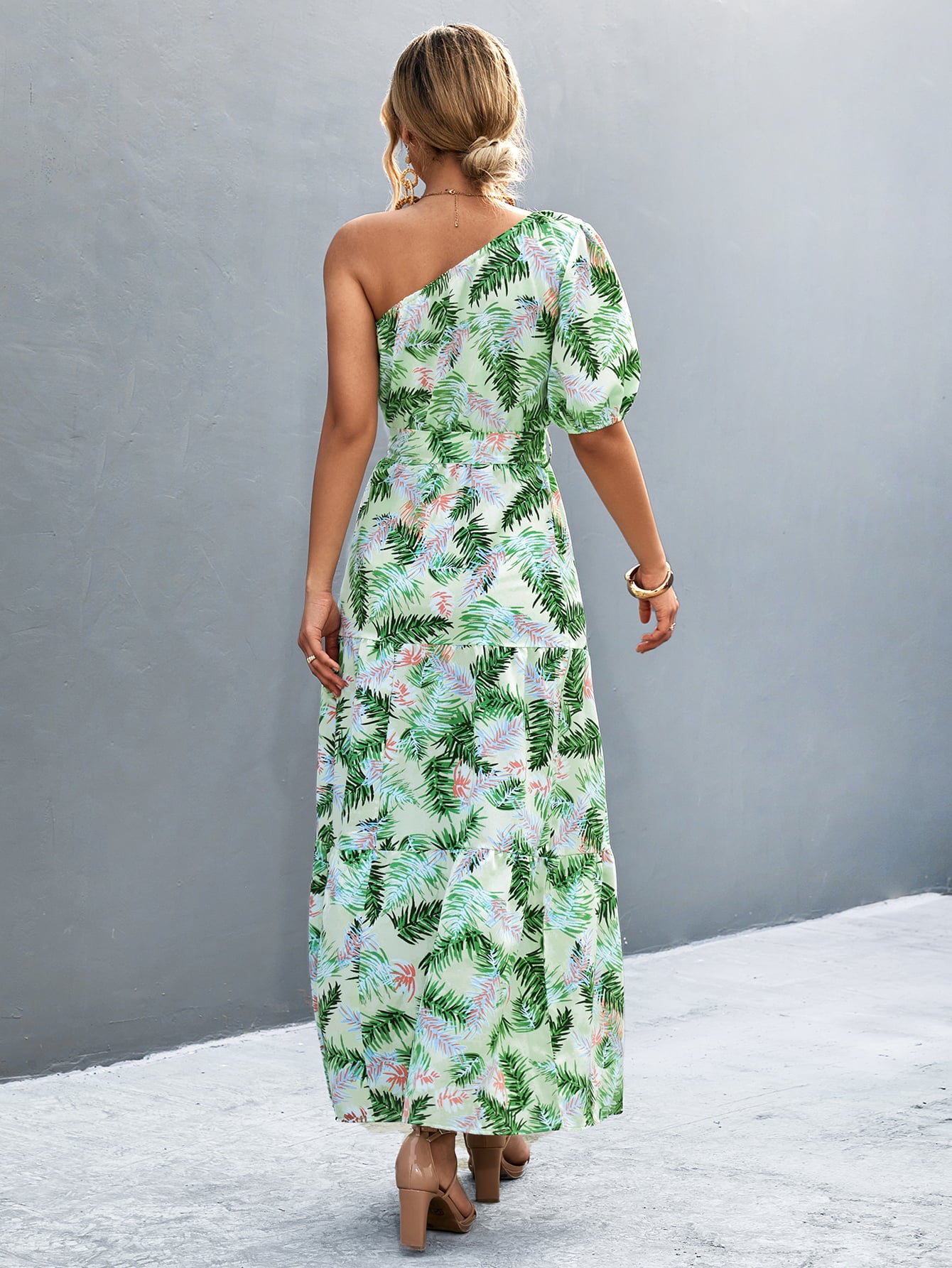 Honeybee Mumford's Tie Waist One Shoulder Maxi Dress