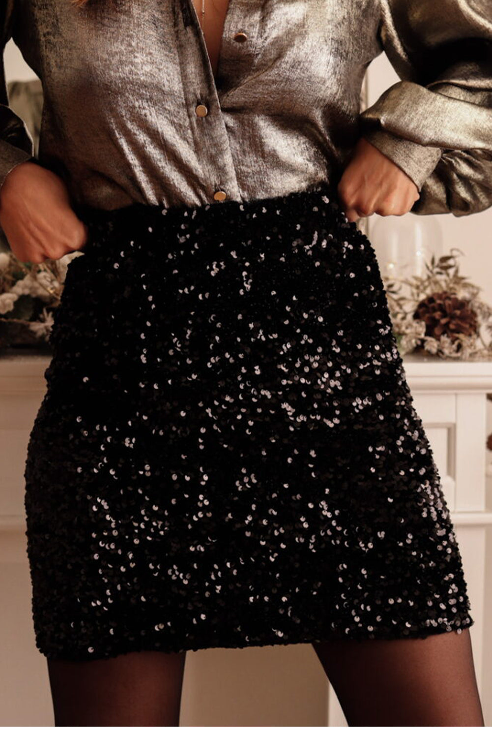 Honeybee Mumford's Black Sequin Bodycon Mini Skirt