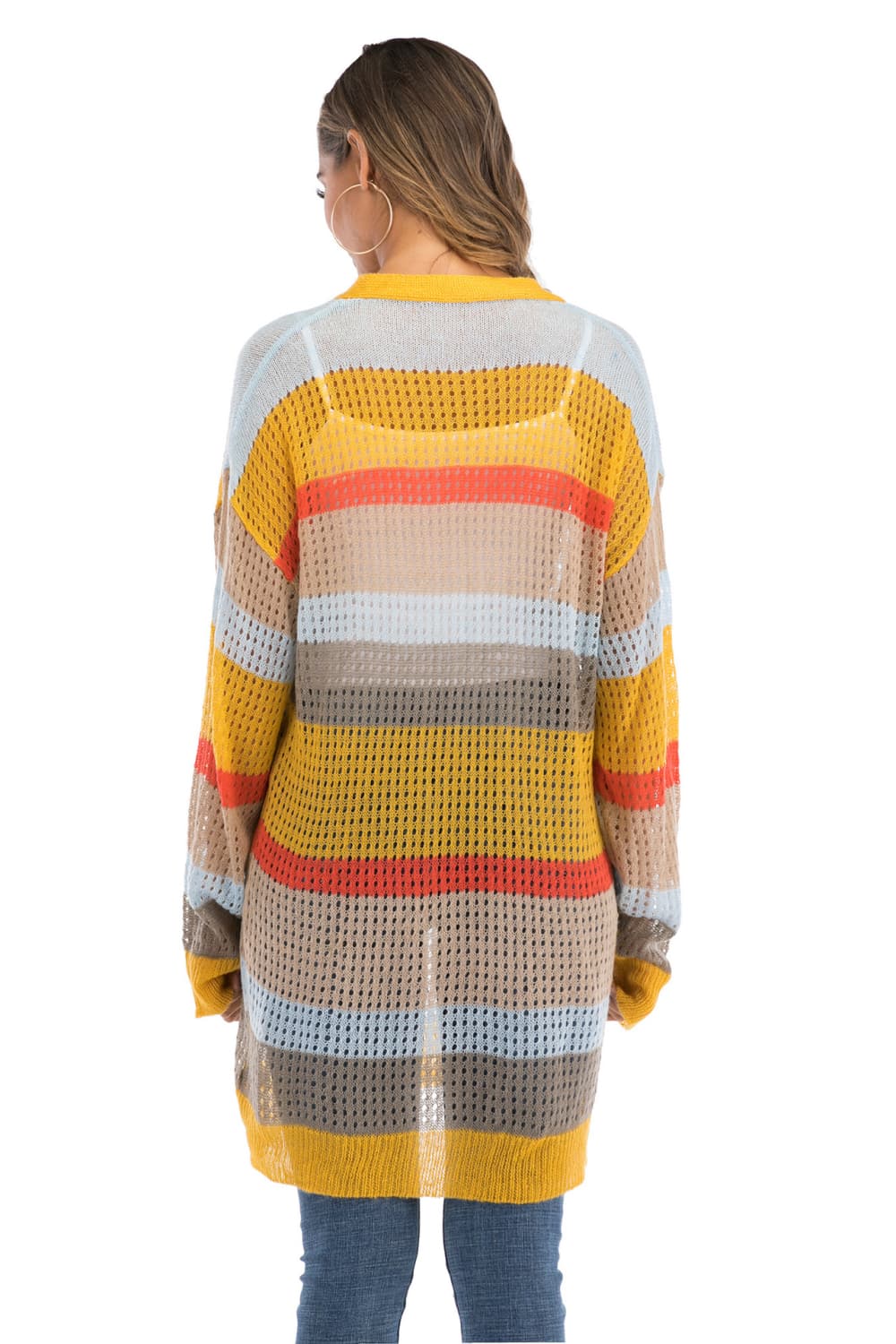 Honeybee Mumford's Color Block Openwork Long Sleeve Cardigan