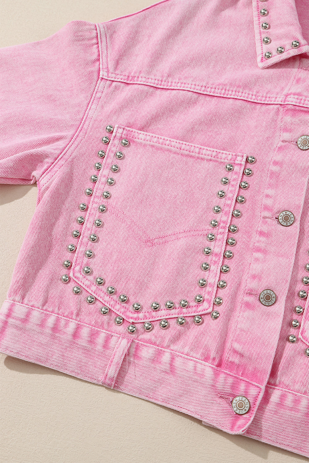 Honeybee Mumford's Pink Rivet Studded Pocketed Denim Jacket