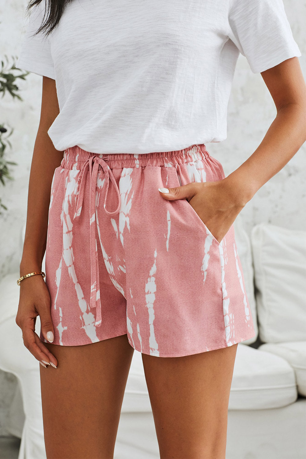 Honeybee Mumford's Pink Tie Dye Drawstring Casual Shorts