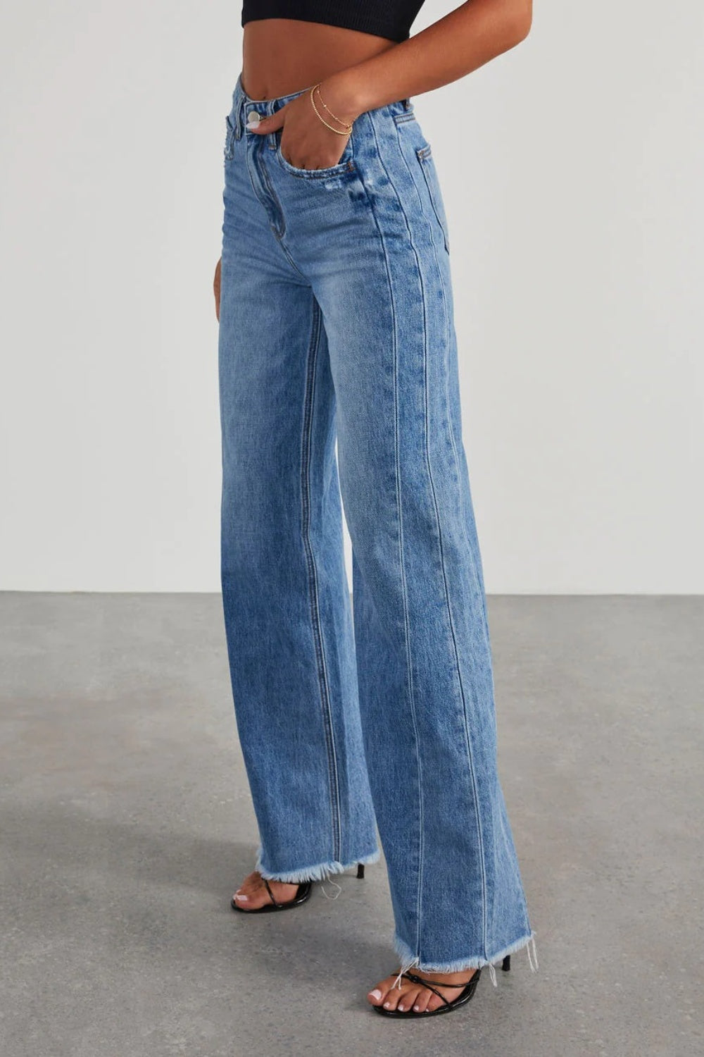 Honeybee Mumford's Raw Hem Wide Leg Jeans with Pockets