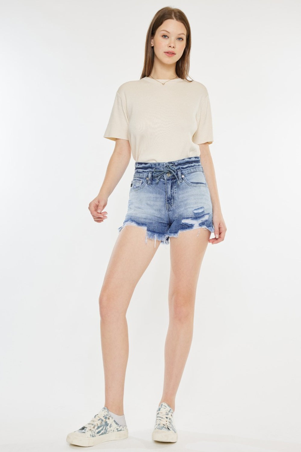 Honeybee Mumford's High Rise Frayed Hem Denim Shorts