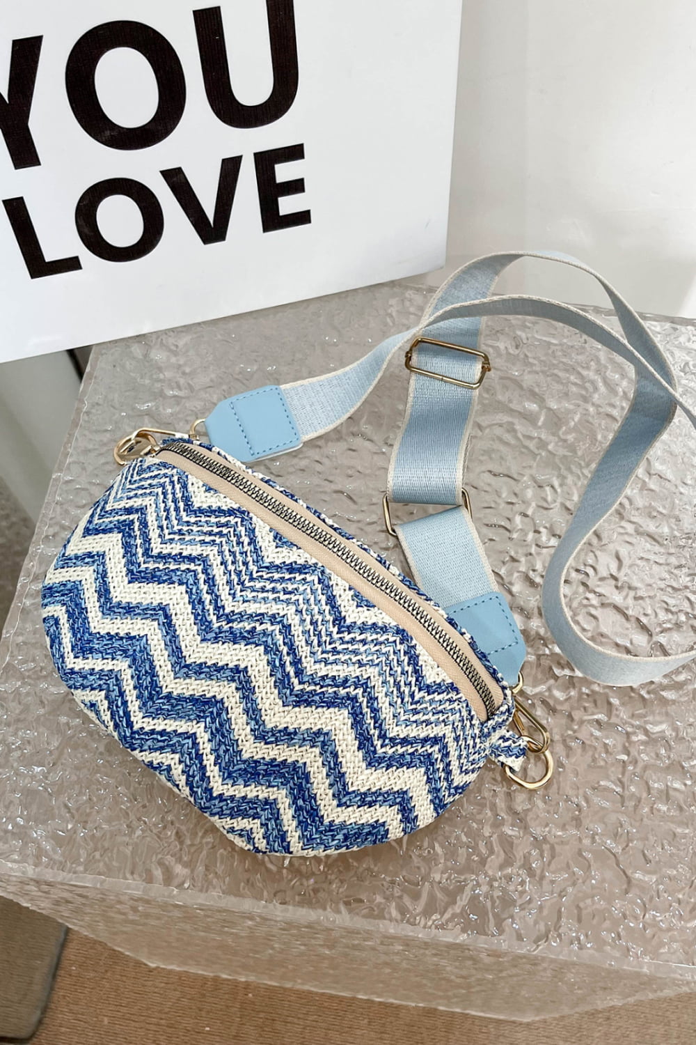 honeybee Mumford's Chevron Straw Sling Bag