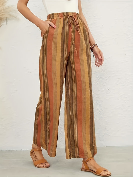 Honeybee Mumford's Full Size Drawstring Striped Wide Leg Pants