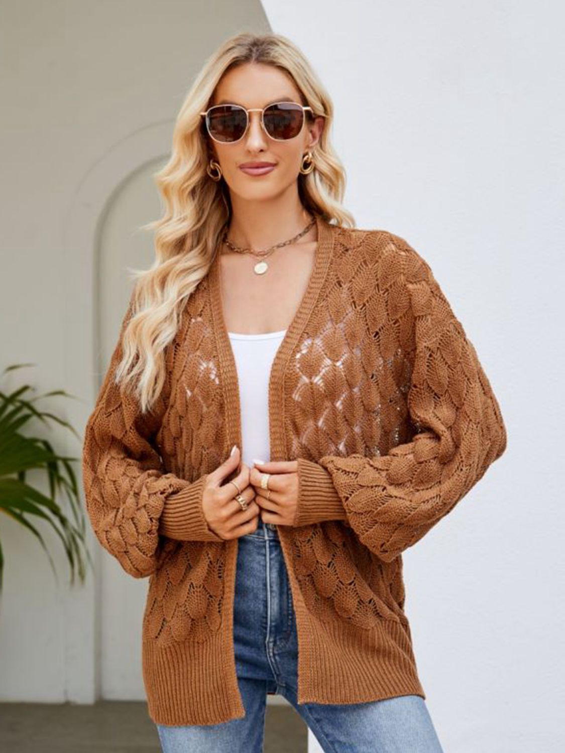 Honeybee Mumford's Open Front Ribbed Trim Cardigan