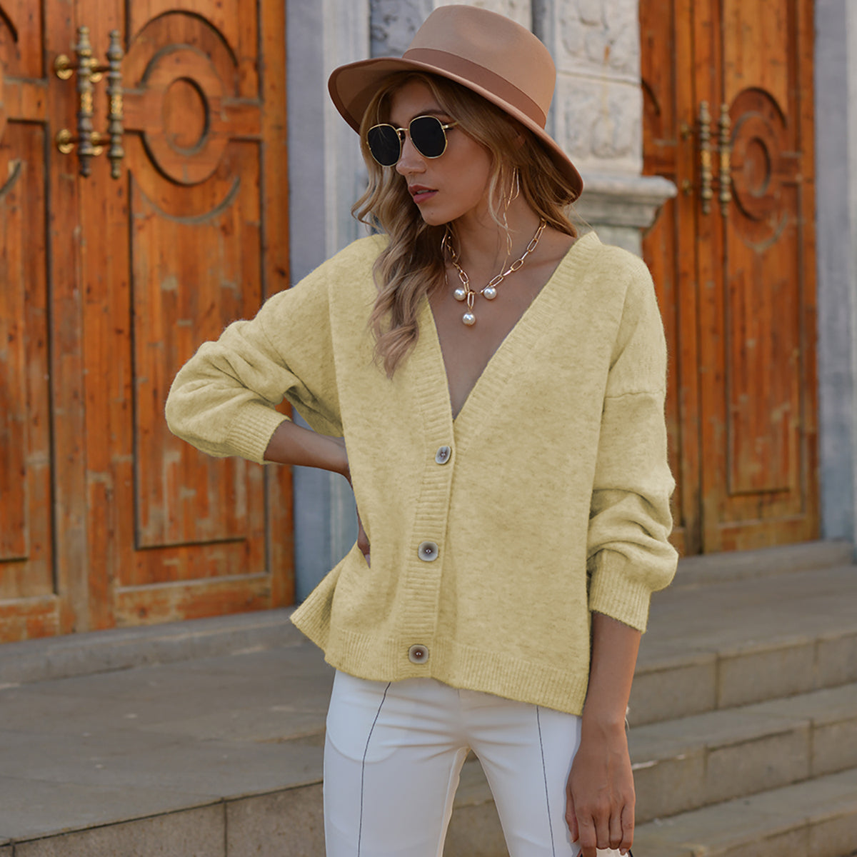 Honeybee Mumford's Button Up V-Neck Long Sleeve Cardigan