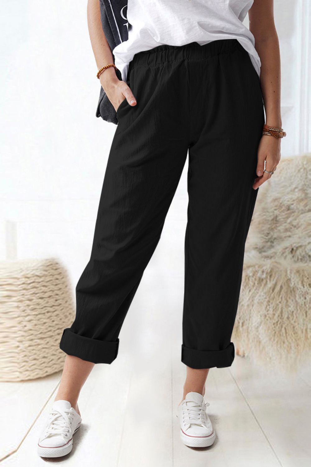 Honeybee Mumford's Paperbag Waist Pull-On Pants with Pockets