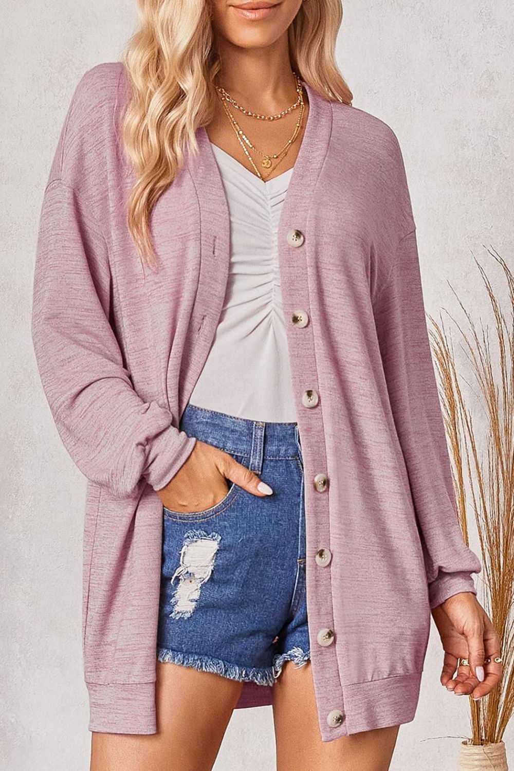 Honeybee Mumford's Buttoned V-Neck Long Sleeve Cardigans