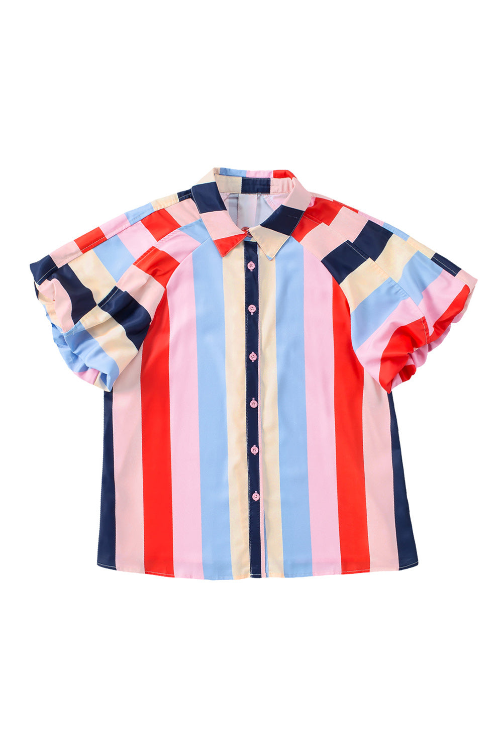 honeybee Mumford's Multicolor Color Block Striped Puff Sleeve Buttoned Shirt