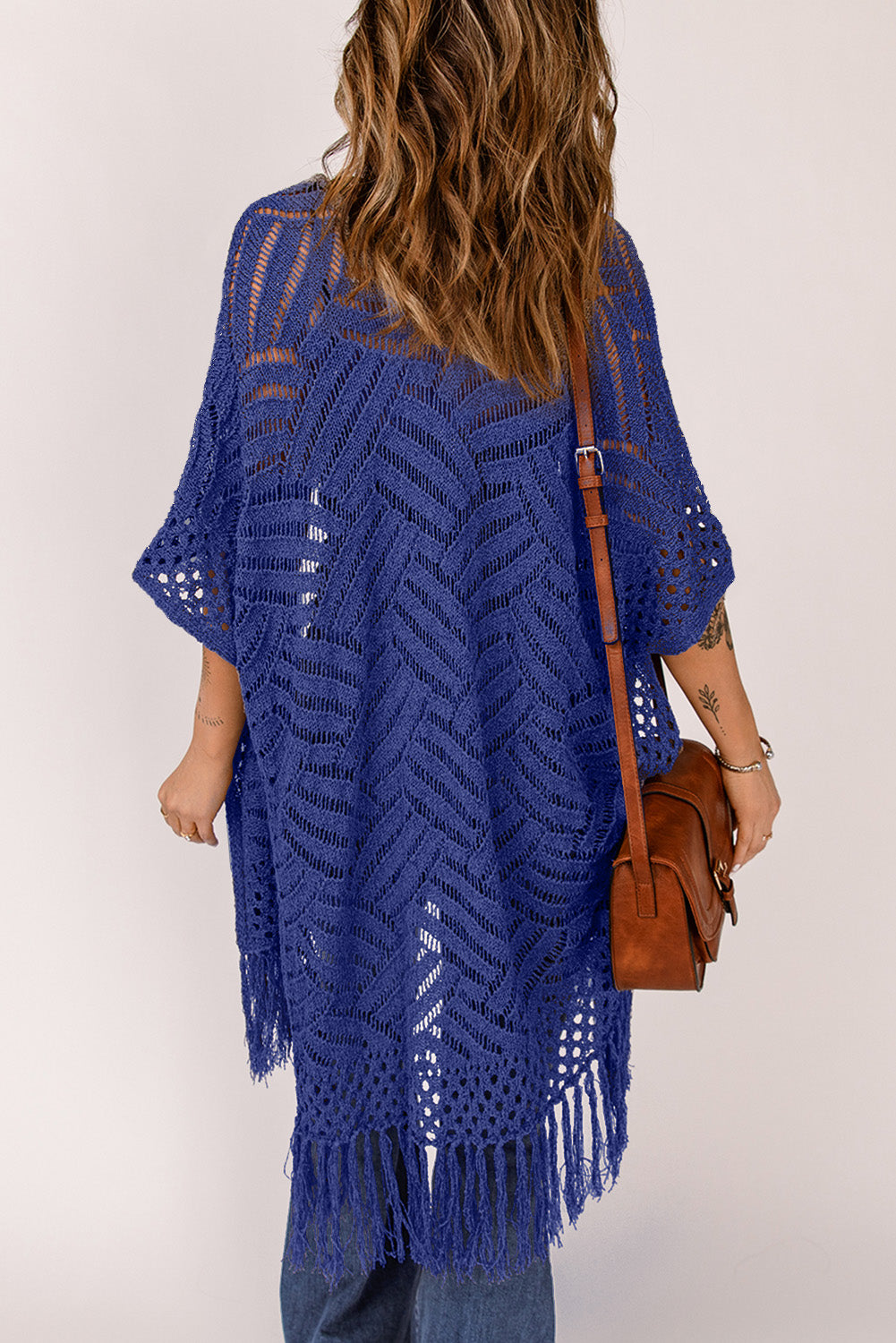 Honeybee Mumford's Openwork Open Front Cardigan with Fringes