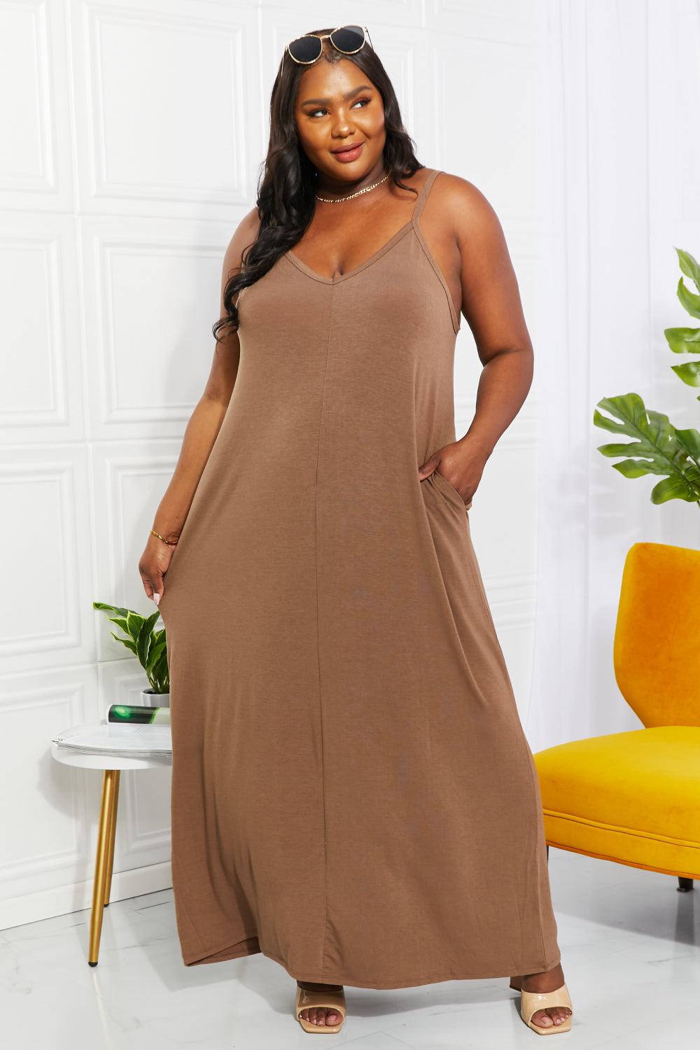 Honeybee Mumford's Beach Vibes Cami Maxi Dress in Mocha