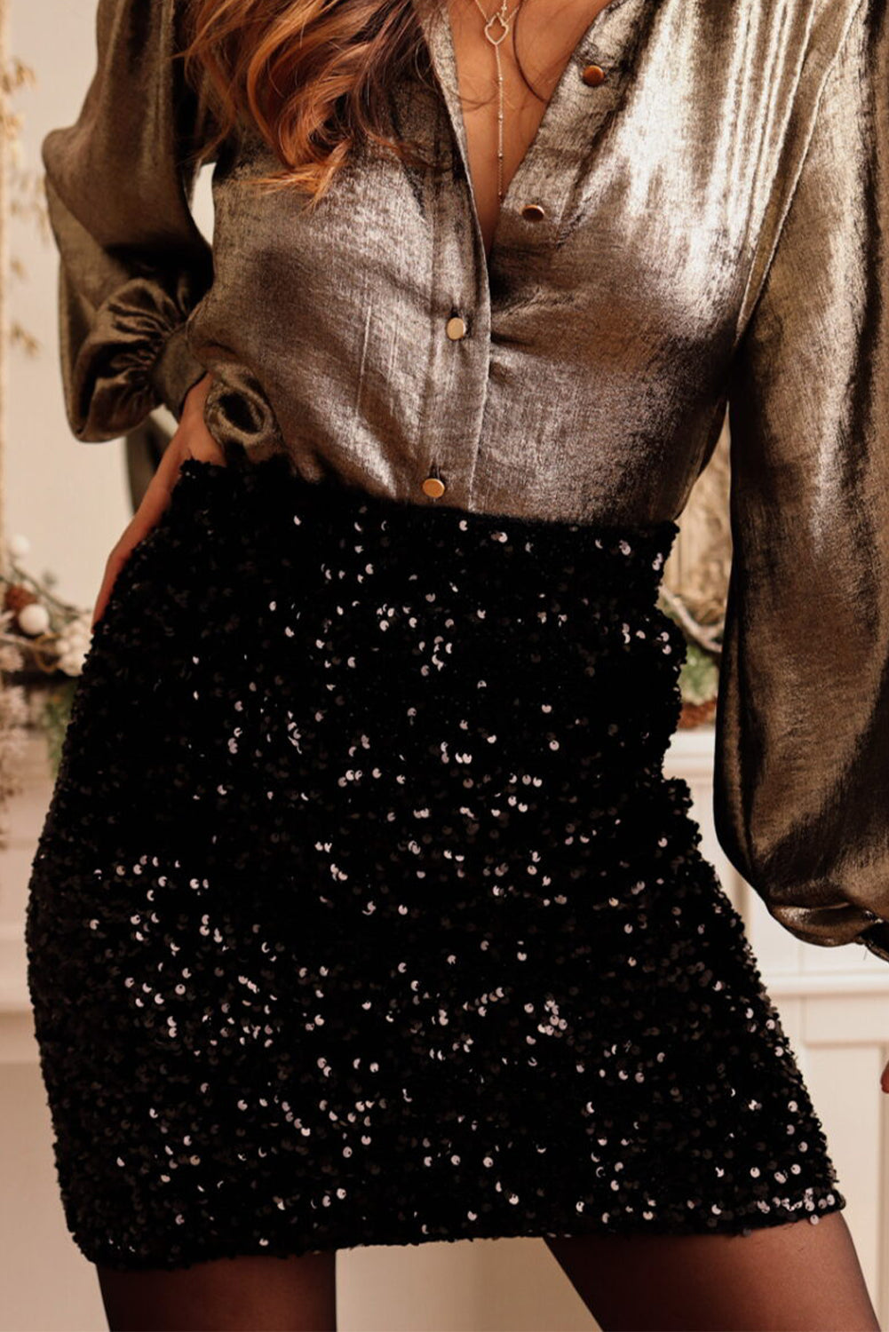 Honeybee Mumford's Black Sequin Bodycon Mini Skirt