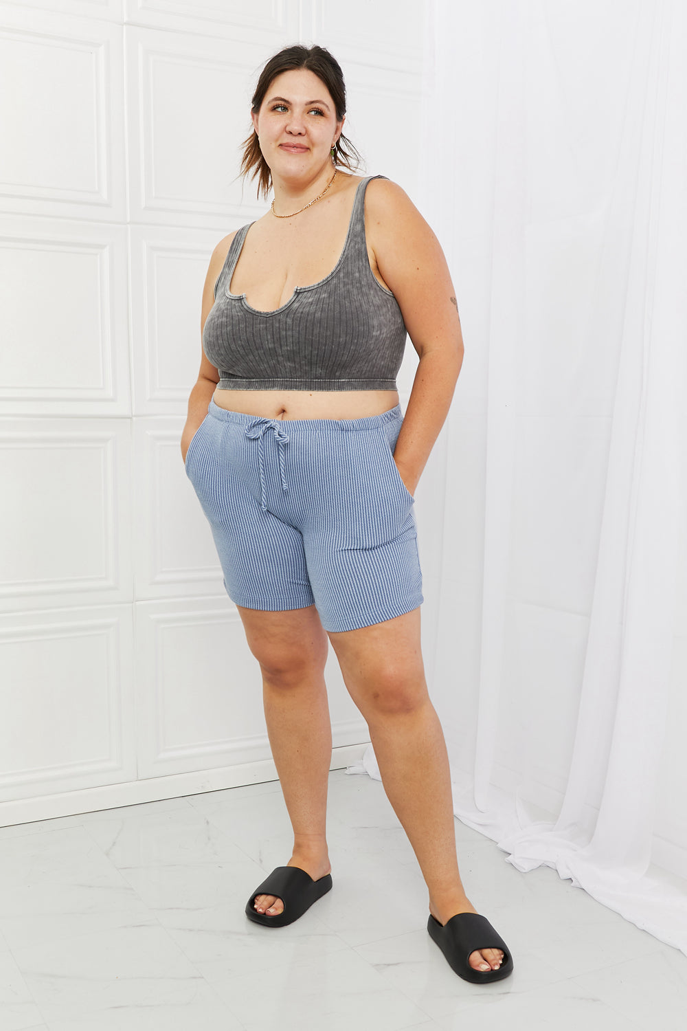 Honeybee Mumford's light blue Ribbed Shorts in Misty Blue