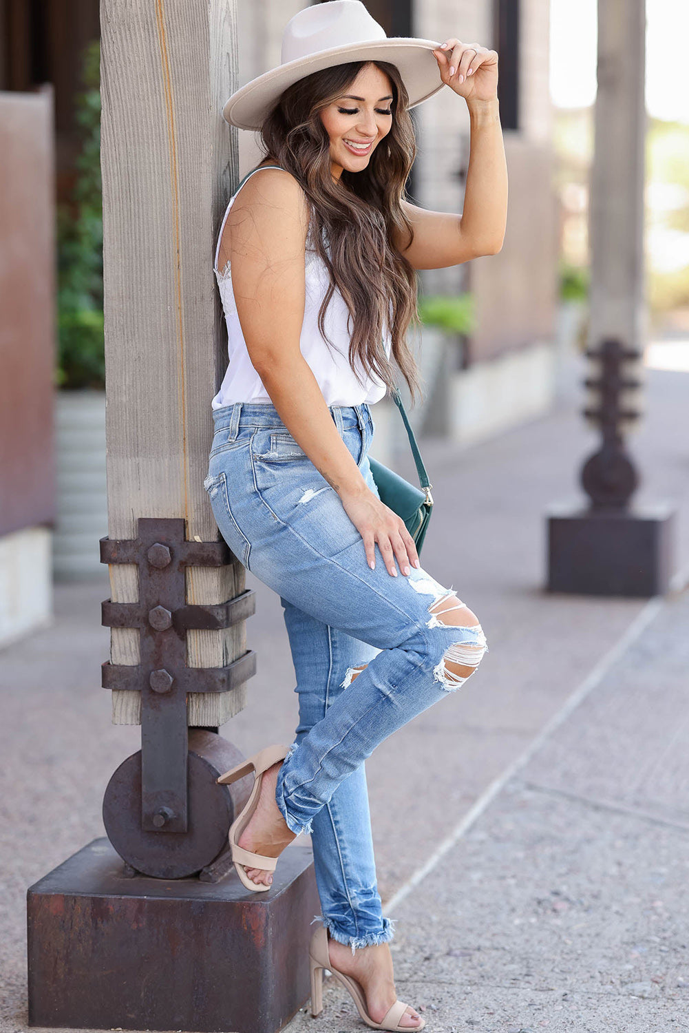 Honeybee Mumford's Light Blue Vintage Distressed Ripped Skinny Jeans