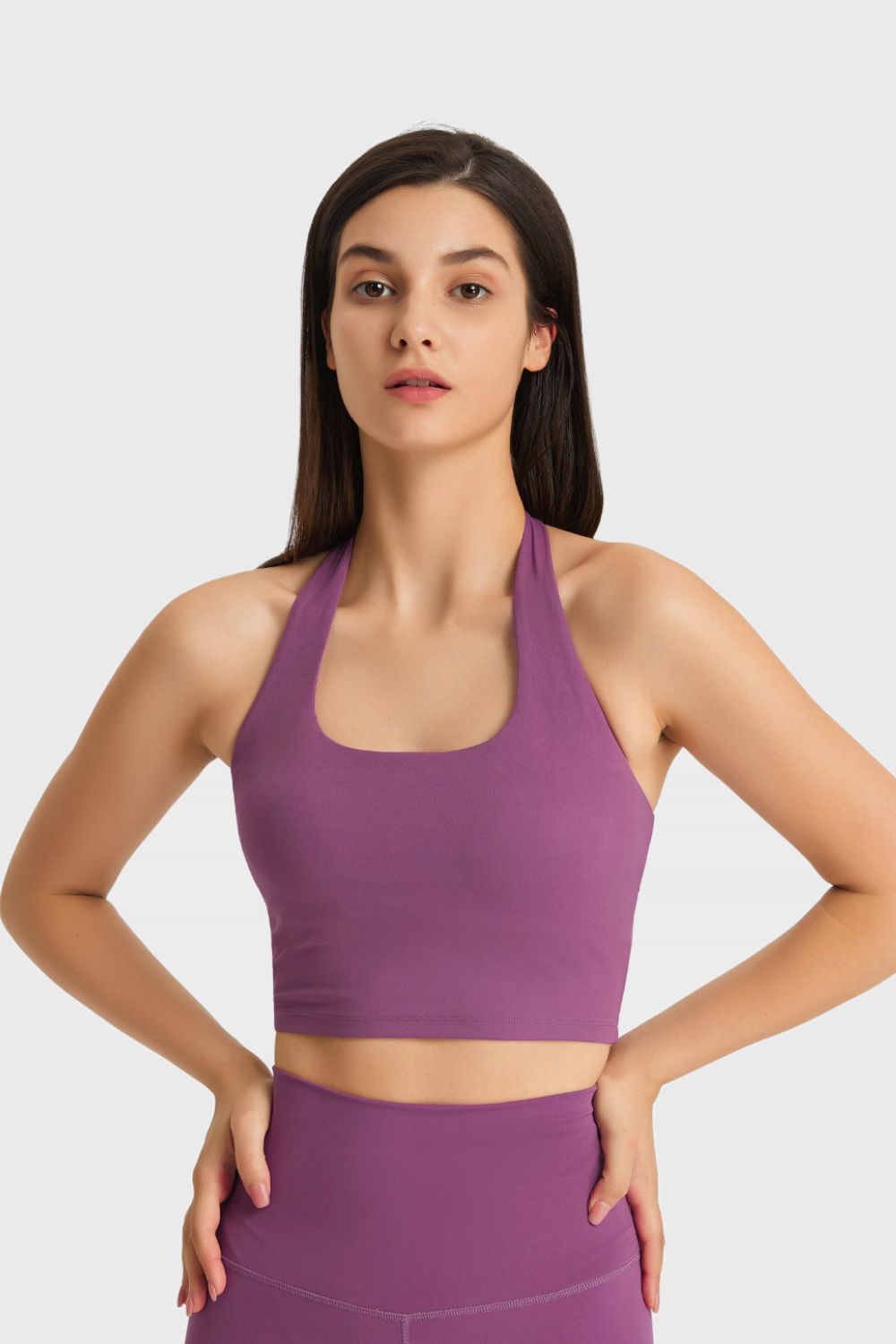 honeybee Mumford's Breathable Sports Bra w/ Halter Neck in Purple, Blue, Brown, Nude