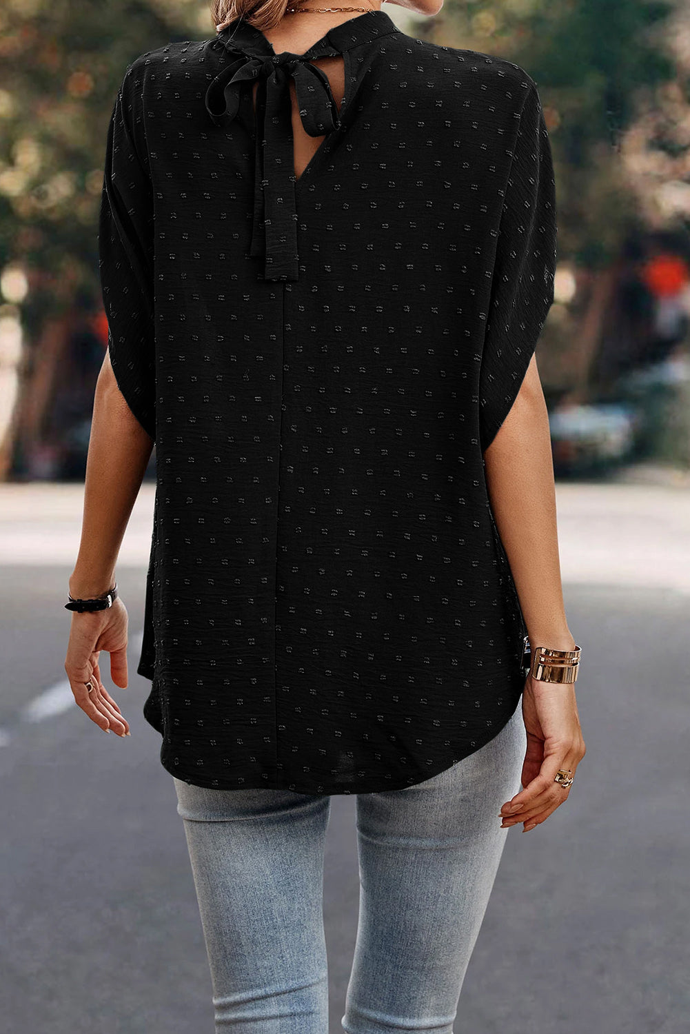 Honeybee Mumford's Swiss Dot Mock Neck Blouse