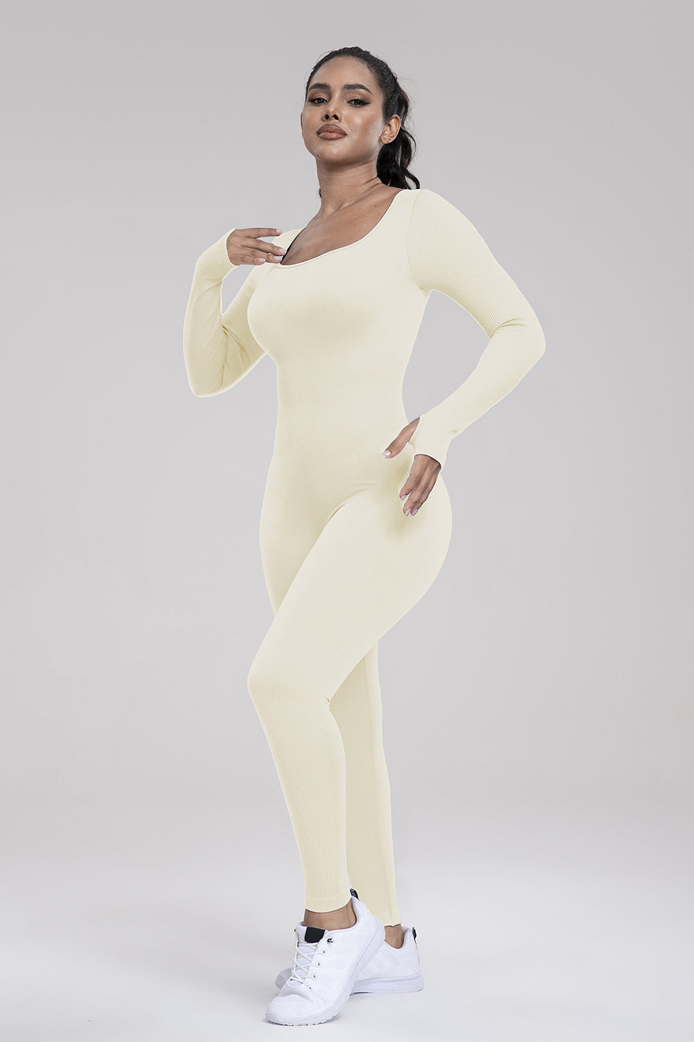 Honeybee Mumford's Square Neck Long Sleeve Active Jumpsuit