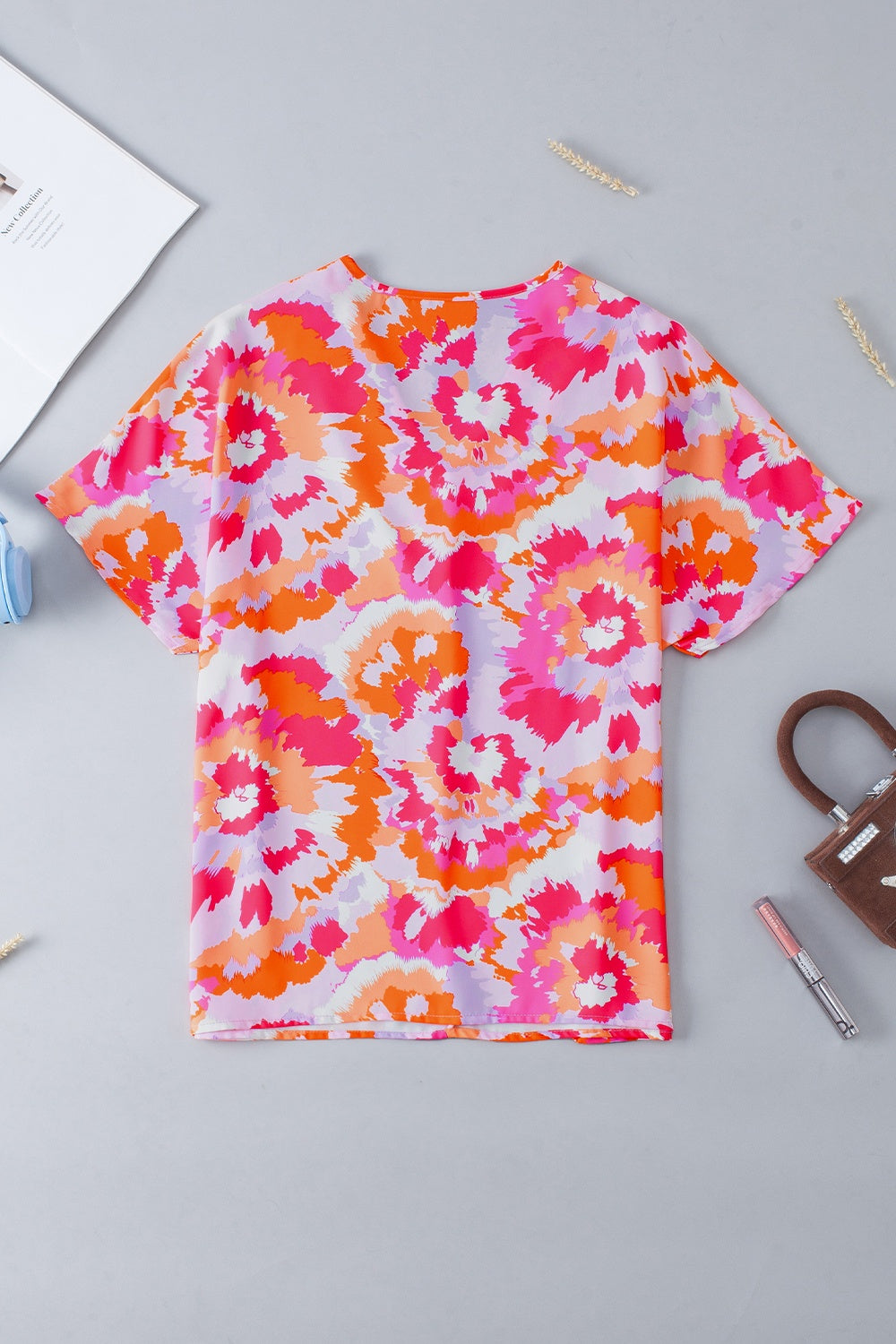 Honeybee Mumford's Printed V-Neck Short Sleeve Blouse