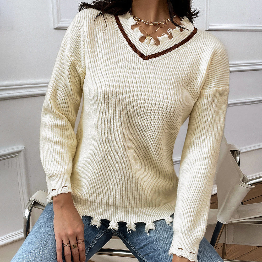 Honeybee Mumford's Frayed Detail V-Neck Sweater