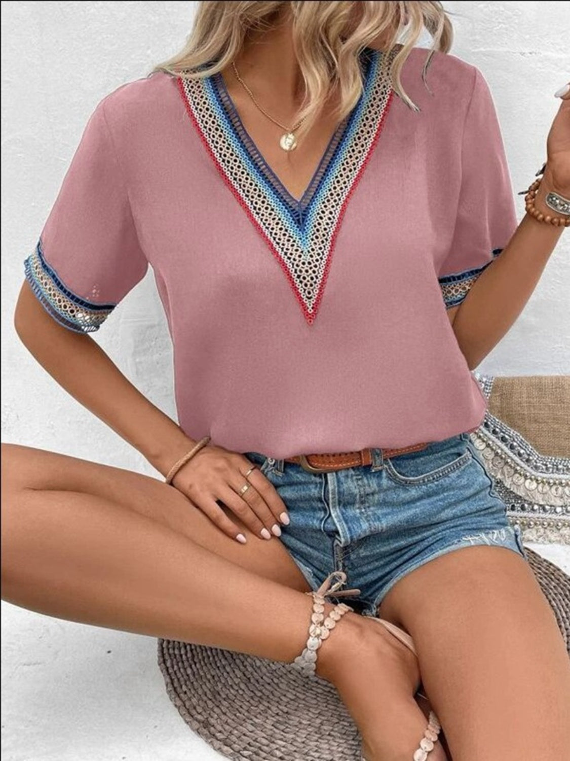 Honeybee Mumford's V-Neck Short Sleeve Blouse