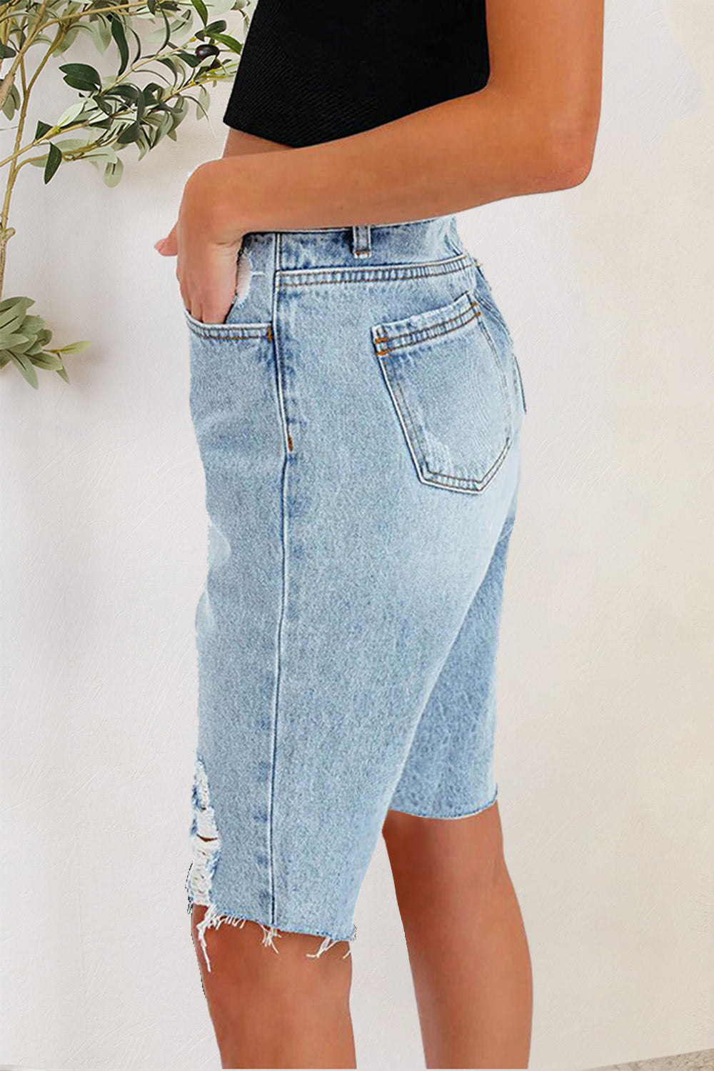 Honeybee Mumford's Distressed Pocketed Denim Shorts