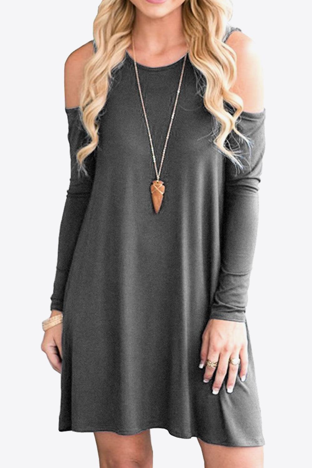 Honeybee Mumford's Cold-Shoulder Long Sleeve Round Neck Dress