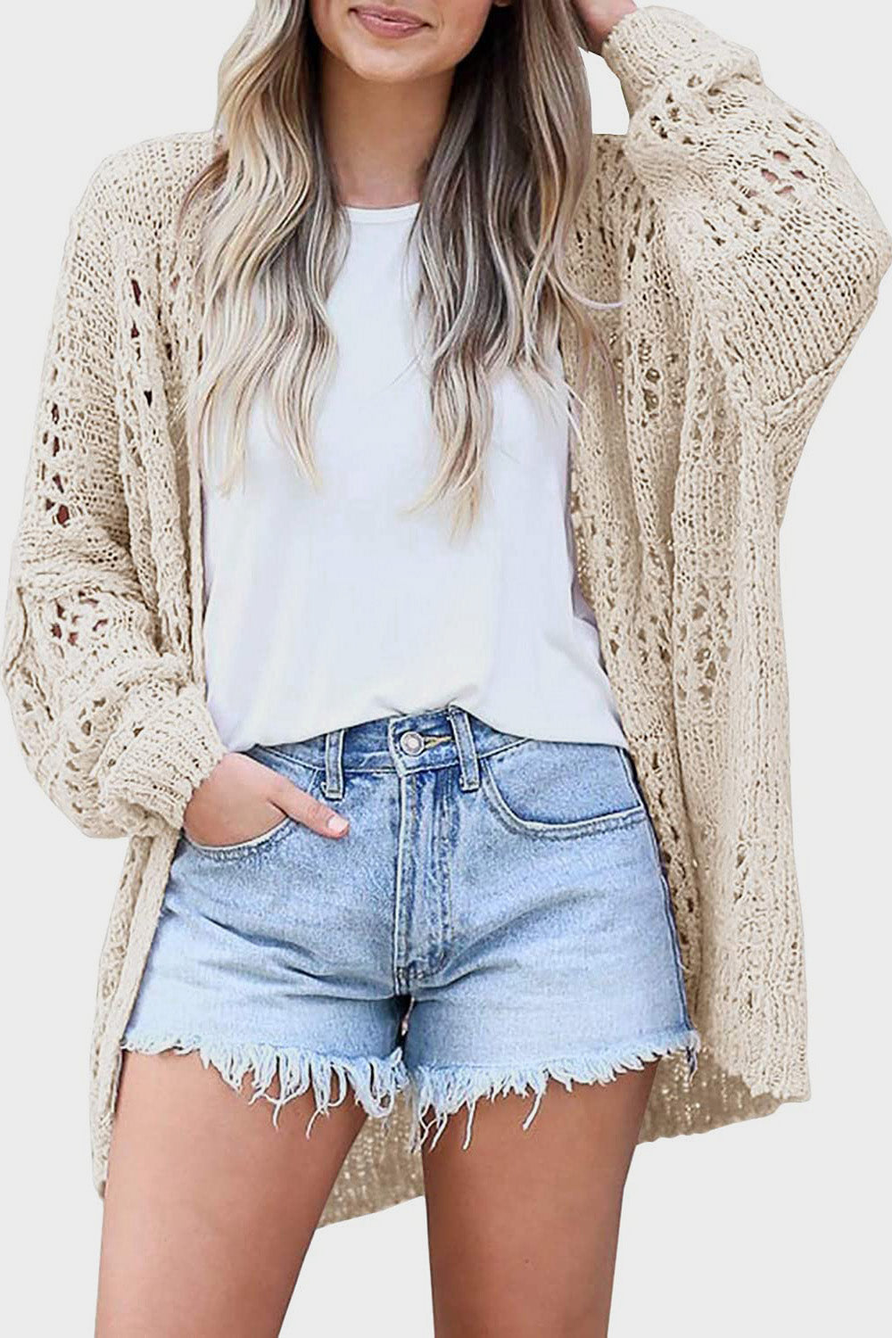 Honeybee Mumford's Openwork Open Front Long Sleeve Cardigan