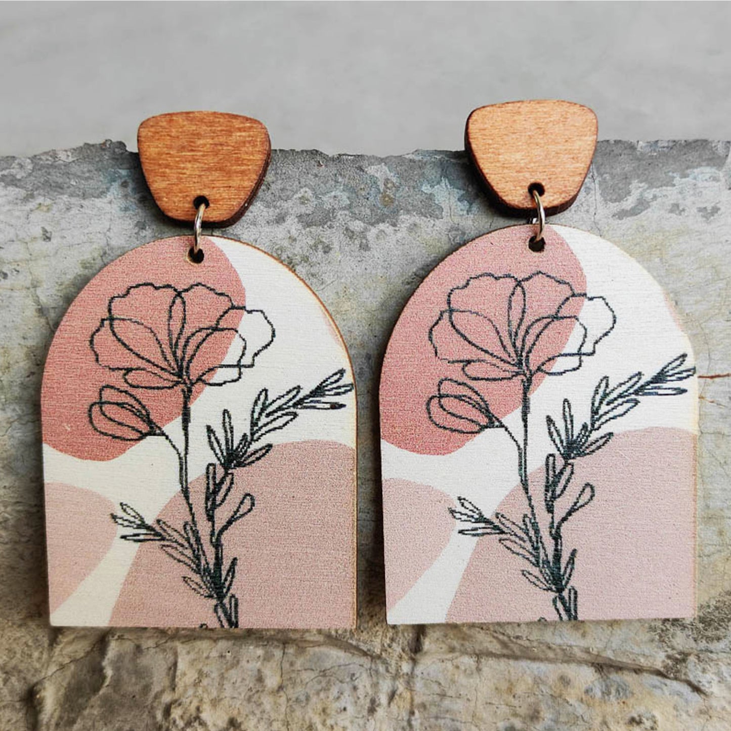 honeybee Mumford's Geometrical Shape Wooden Drop Earrings