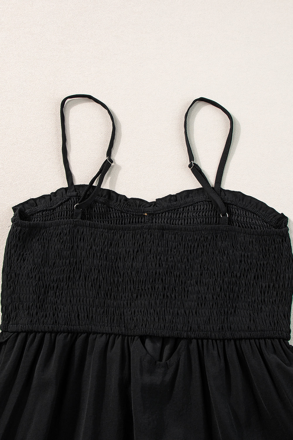 Honeybee Mumford's Black Spaghetti Straps Smocked Front Slit Buttoned Dress