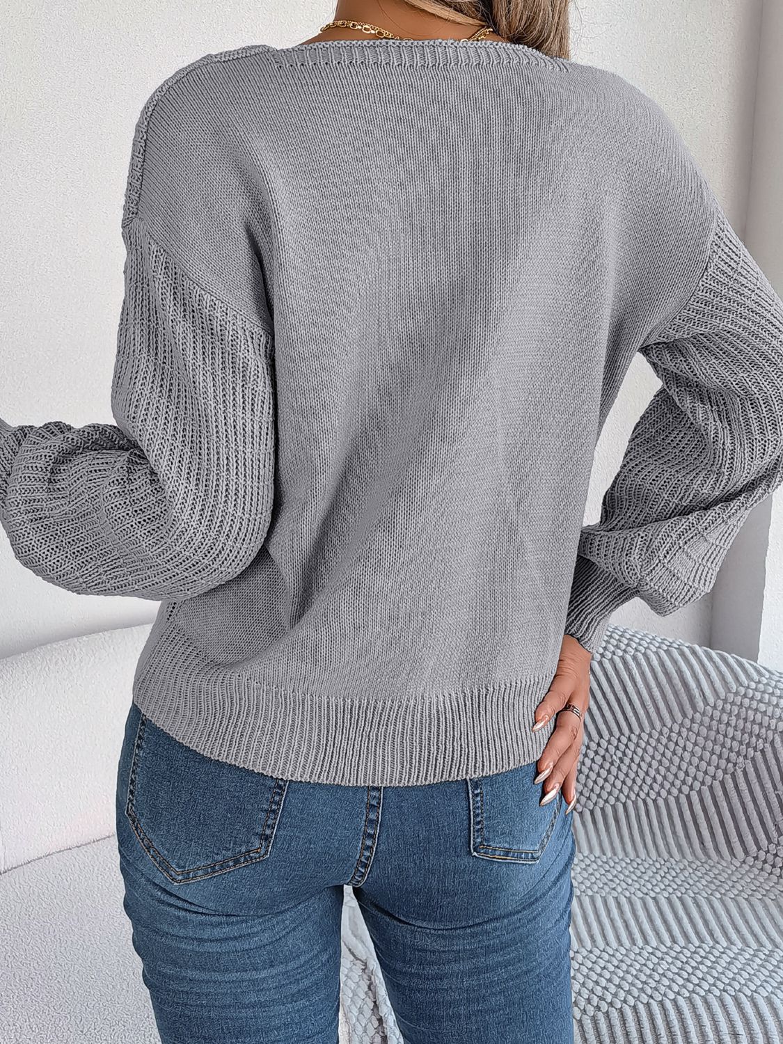 Honeybee Mumford's Square Neck Mixed Knit Sweater