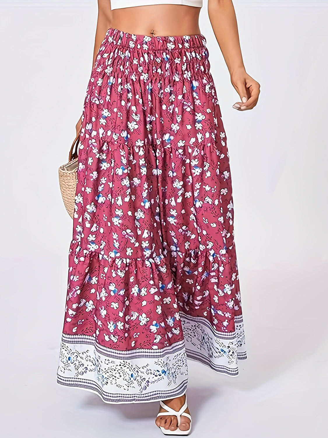 Honeybee Mumford's Full Size Tiered Printed Elastic Waist Skirt