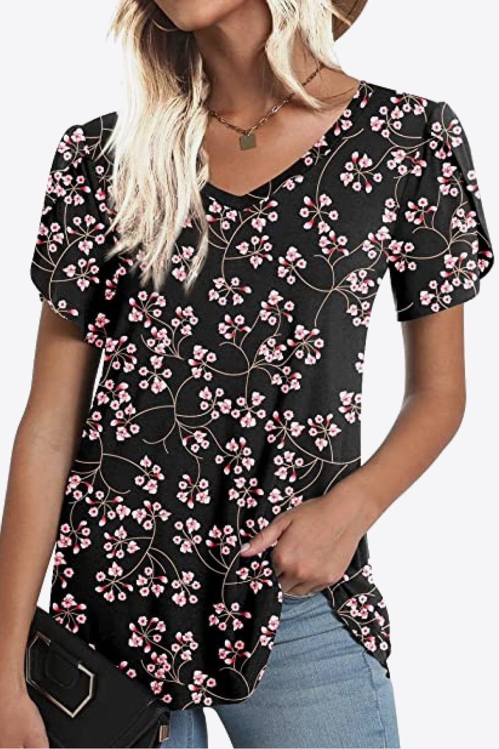 Honeybee Mumford's Printed Petal Sleeve V-Neck Blouse