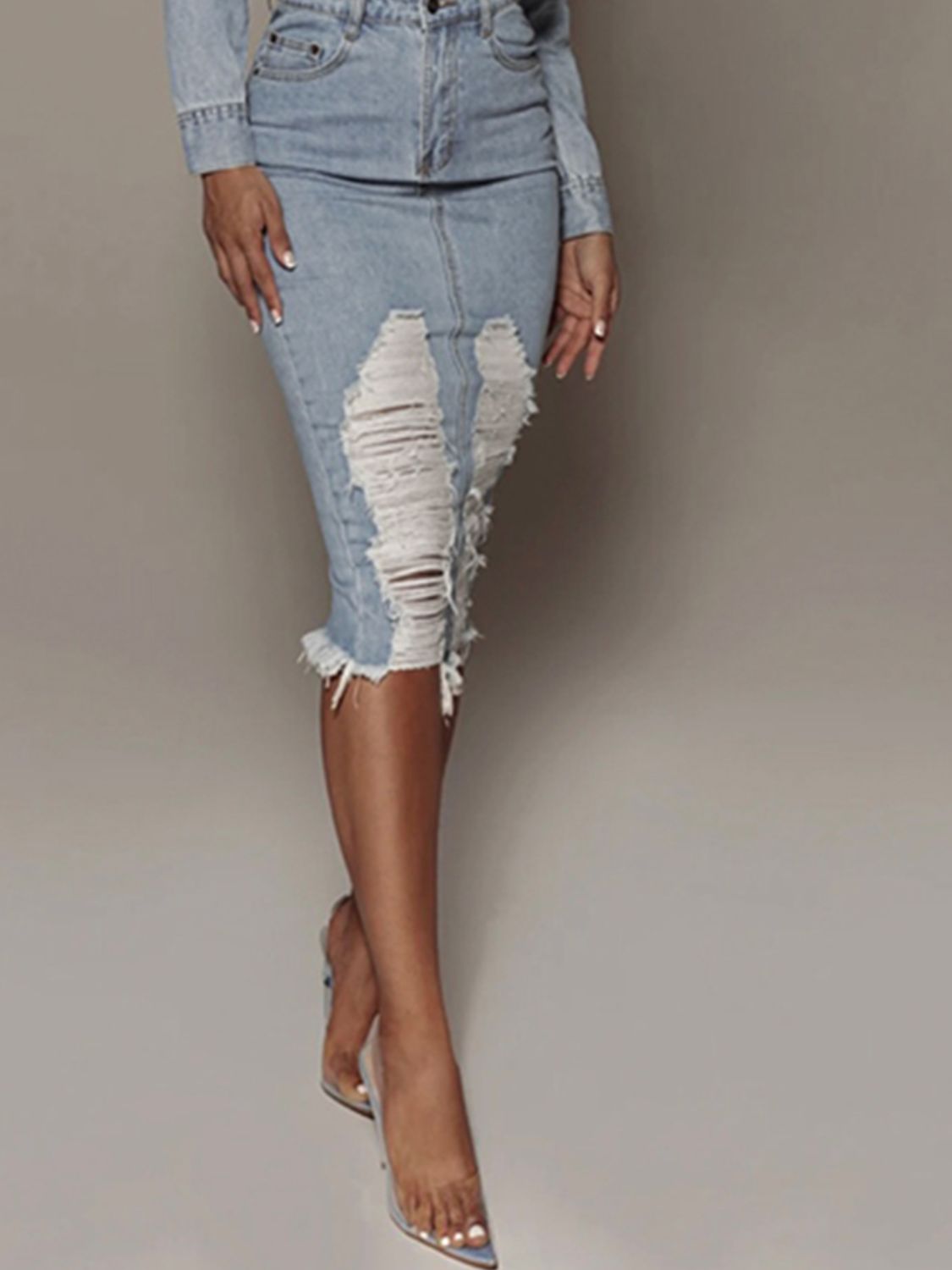 Honeybee Mumford's Distressed Slit Denim Skirt