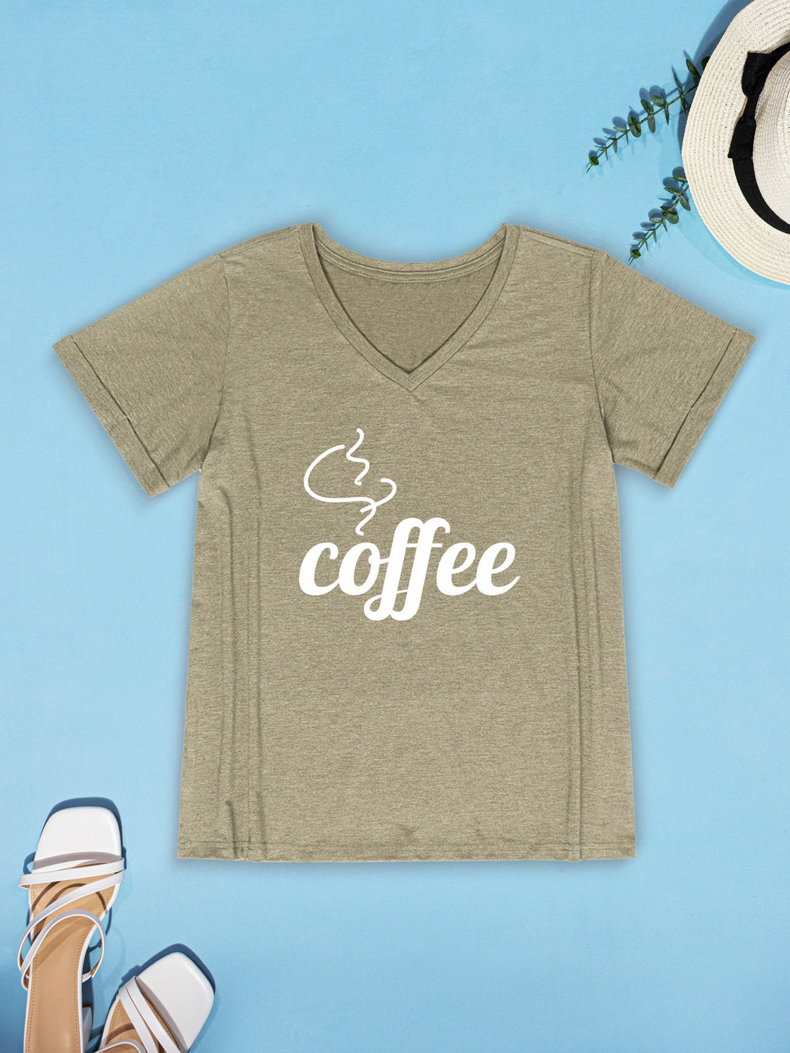 Honeybee Mumford's COFFEE V-Neck Short Sleeve T-Shirt