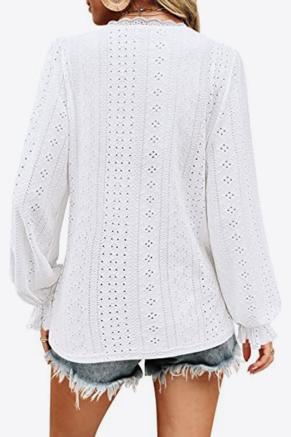 Honeybee Mumford's Eyelet V-Neck Flounce Sleeve Blouse