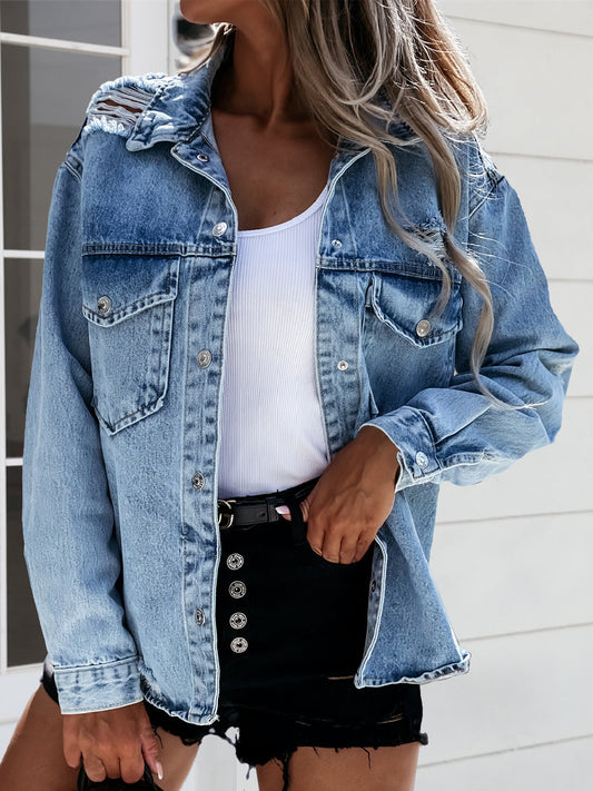 Honeybee Mumford's Distressed Snap Down Denim Jacket