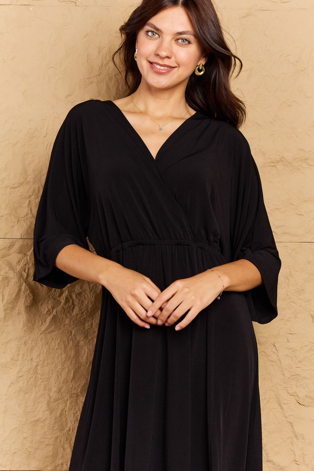 Honeybee Mumford's Solid Surplice Midi Dress