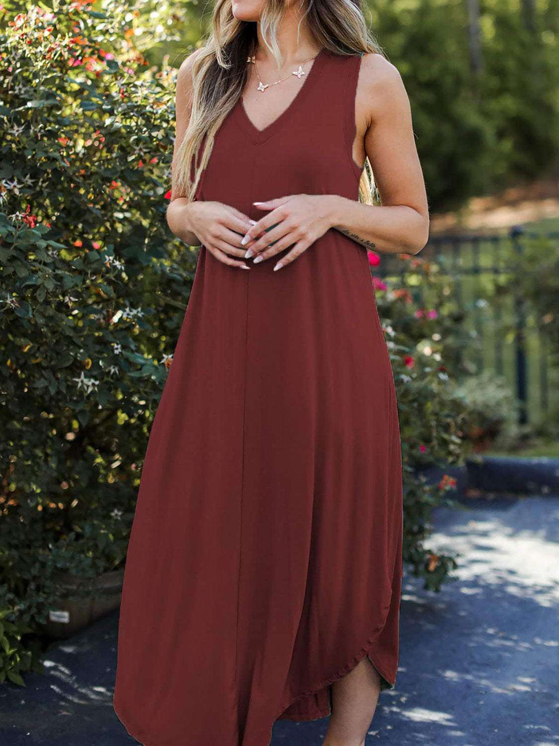 Honeybee Mumford's Full Size V-Neck Midi Tank Dress