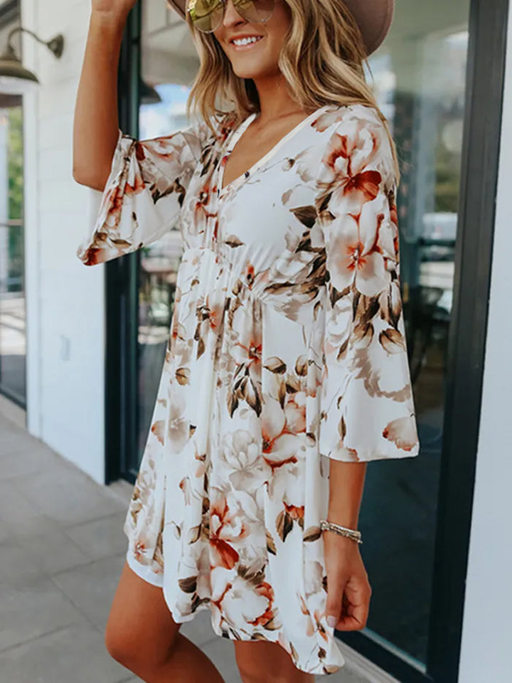 Honeybee Mumford's Floral V-Neck Three-Quarter Sleeve Dress