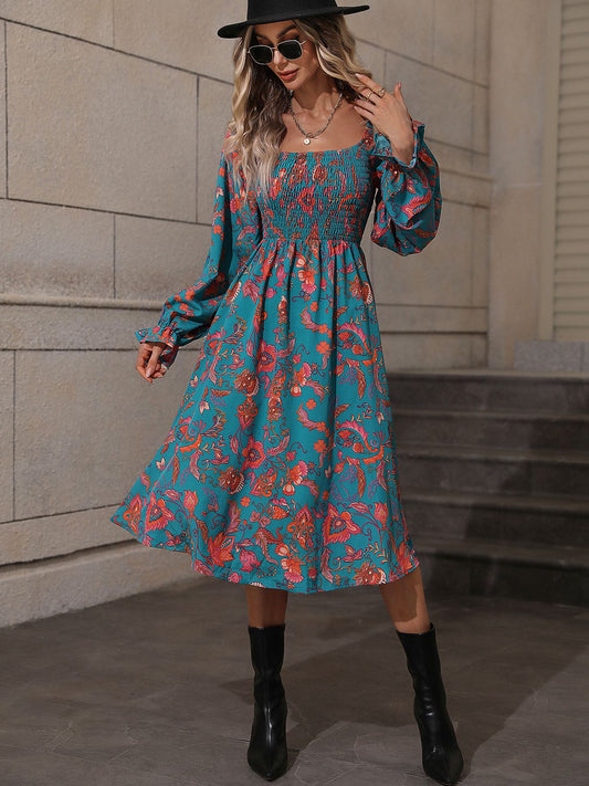 Honeybee Mumford's Printed Square Neck Flounce Sleeve Dress