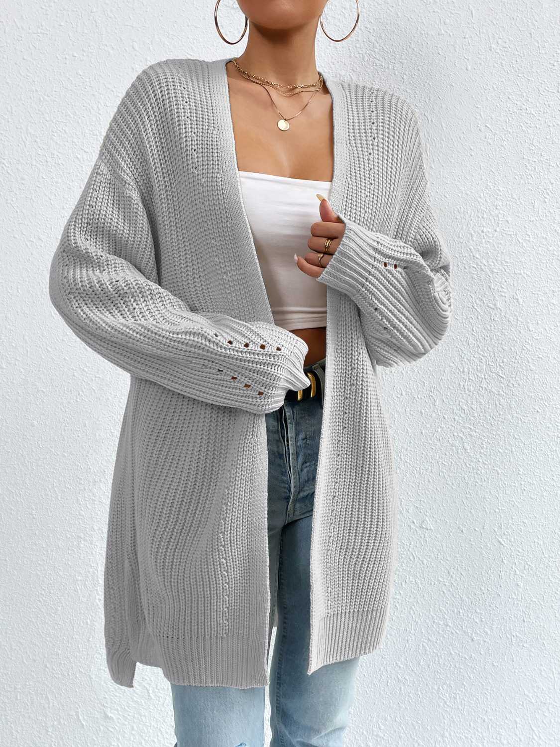 Honeybee Mumford's Open Front Dropped Shoulder Slit Cardigan