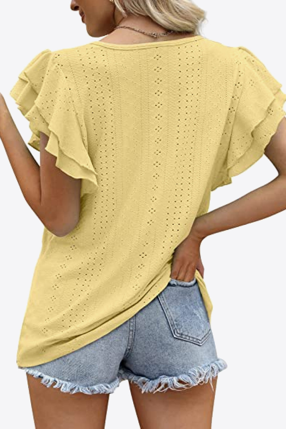 Honeybee Mumford's Round Neck Layered Flutter Sleeve Blouse