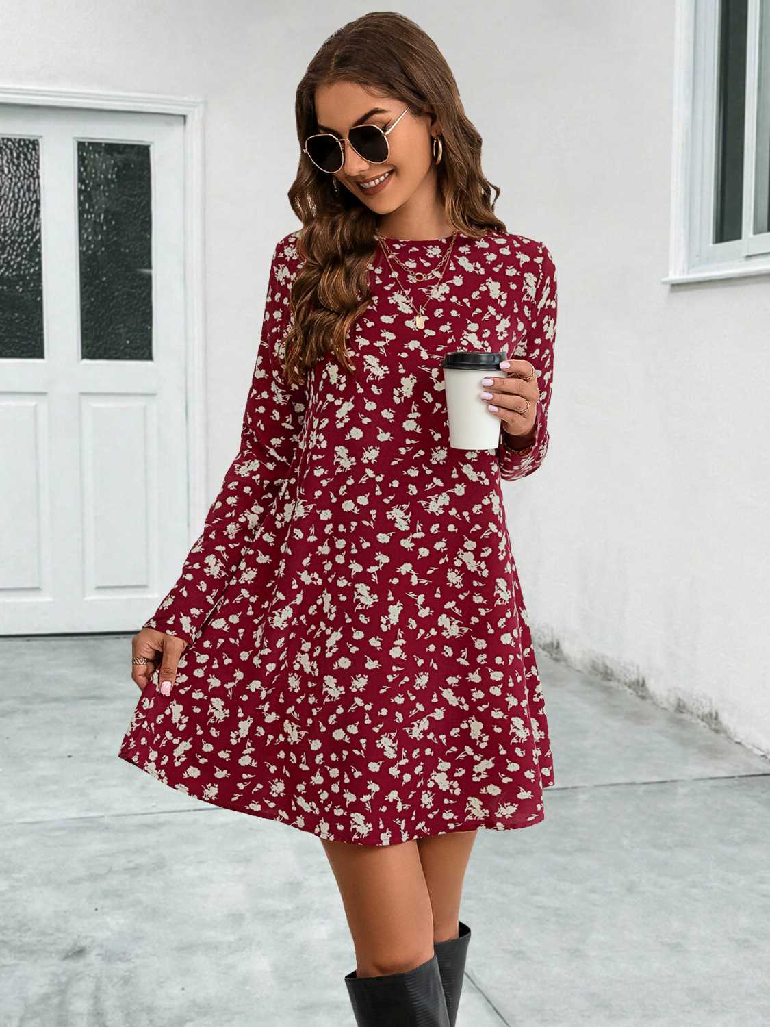 Honeybee Mumford's Round Neck Long Sleeve Mini Dress