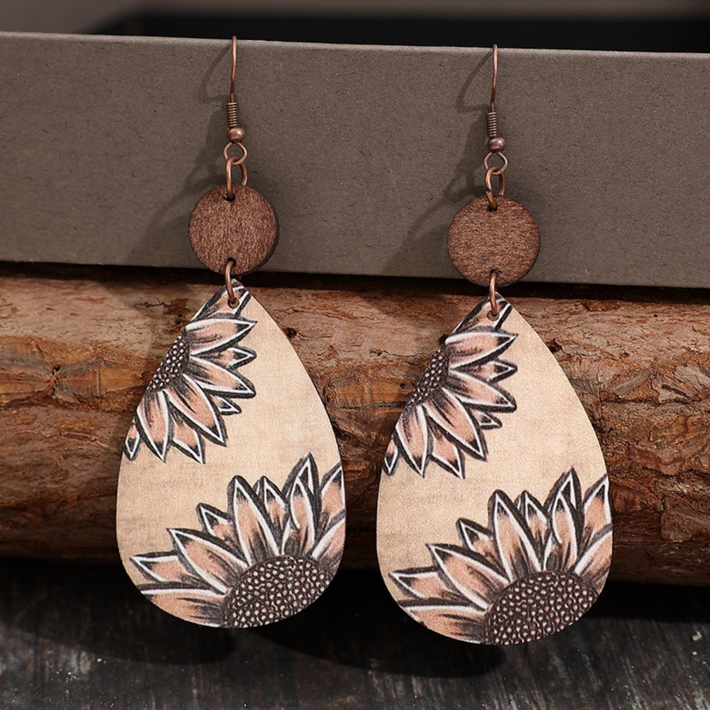 honeybee Mumford's Wooden Iron Hook Dangle Earrings