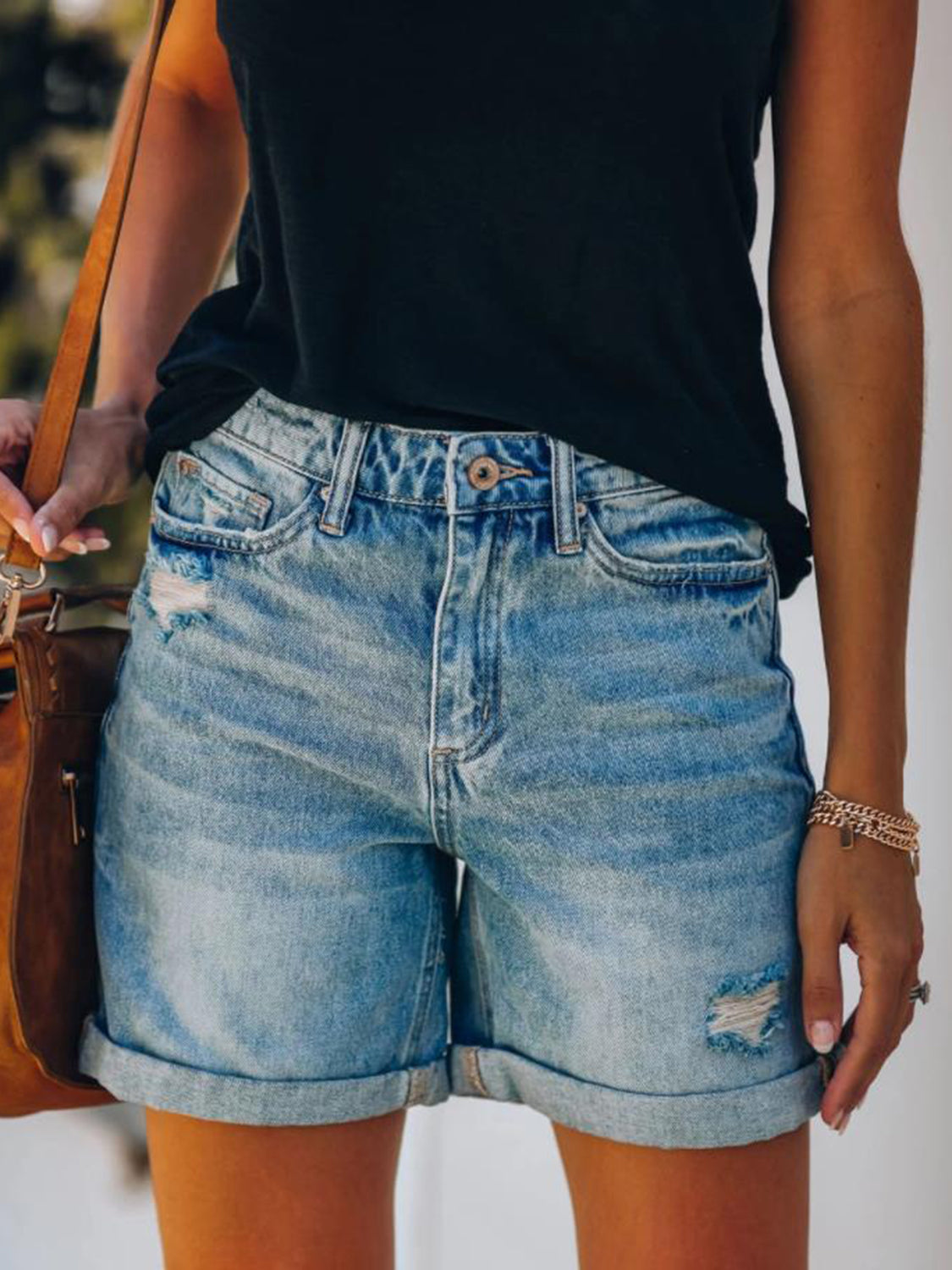 Honeybee Mumford's Distressed Denim Shorts with Pockets