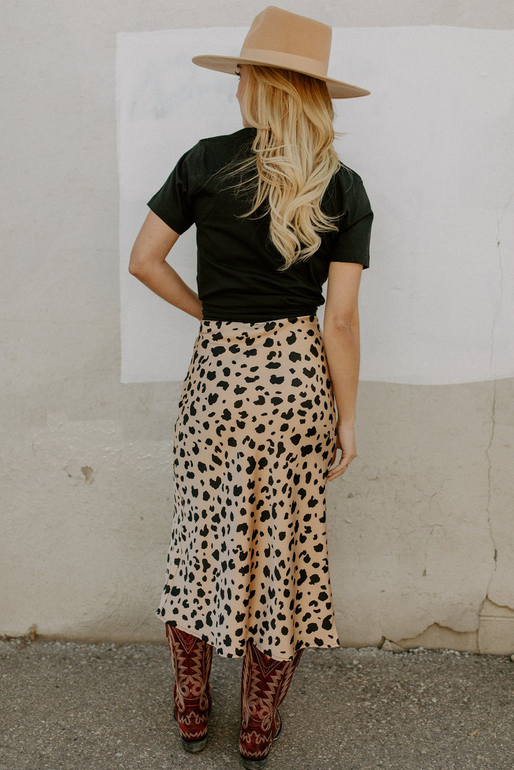 Honeybee Mumford's Khaki Leopard Spots Printed Split Hem Midi Skirt