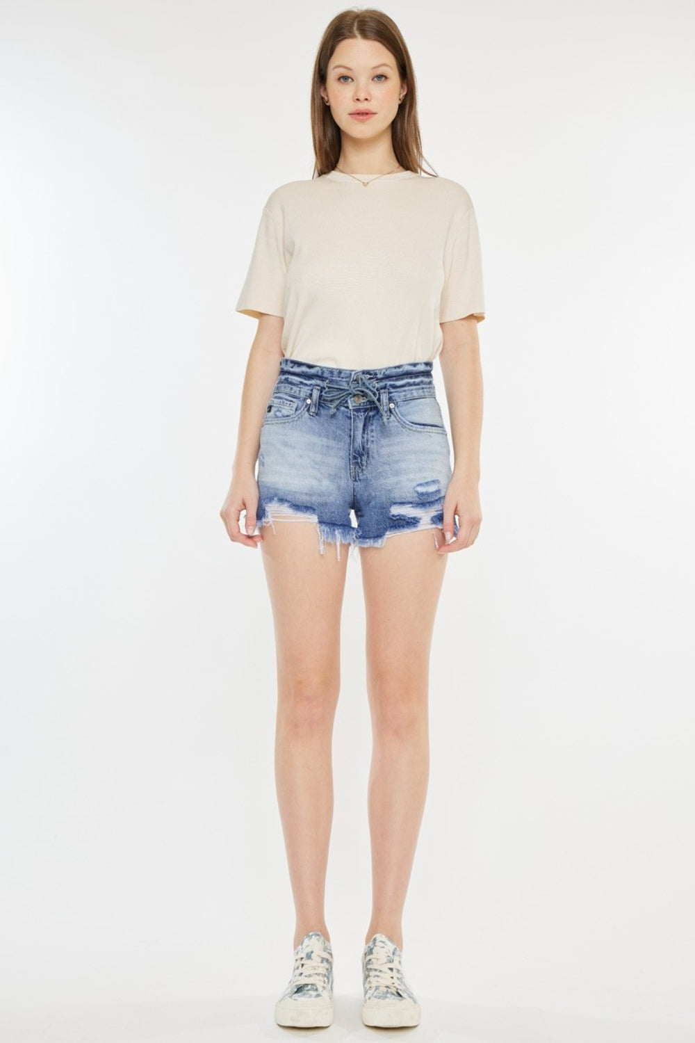 Honeybee Mumford's High Rise Frayed Hem Denim Shorts