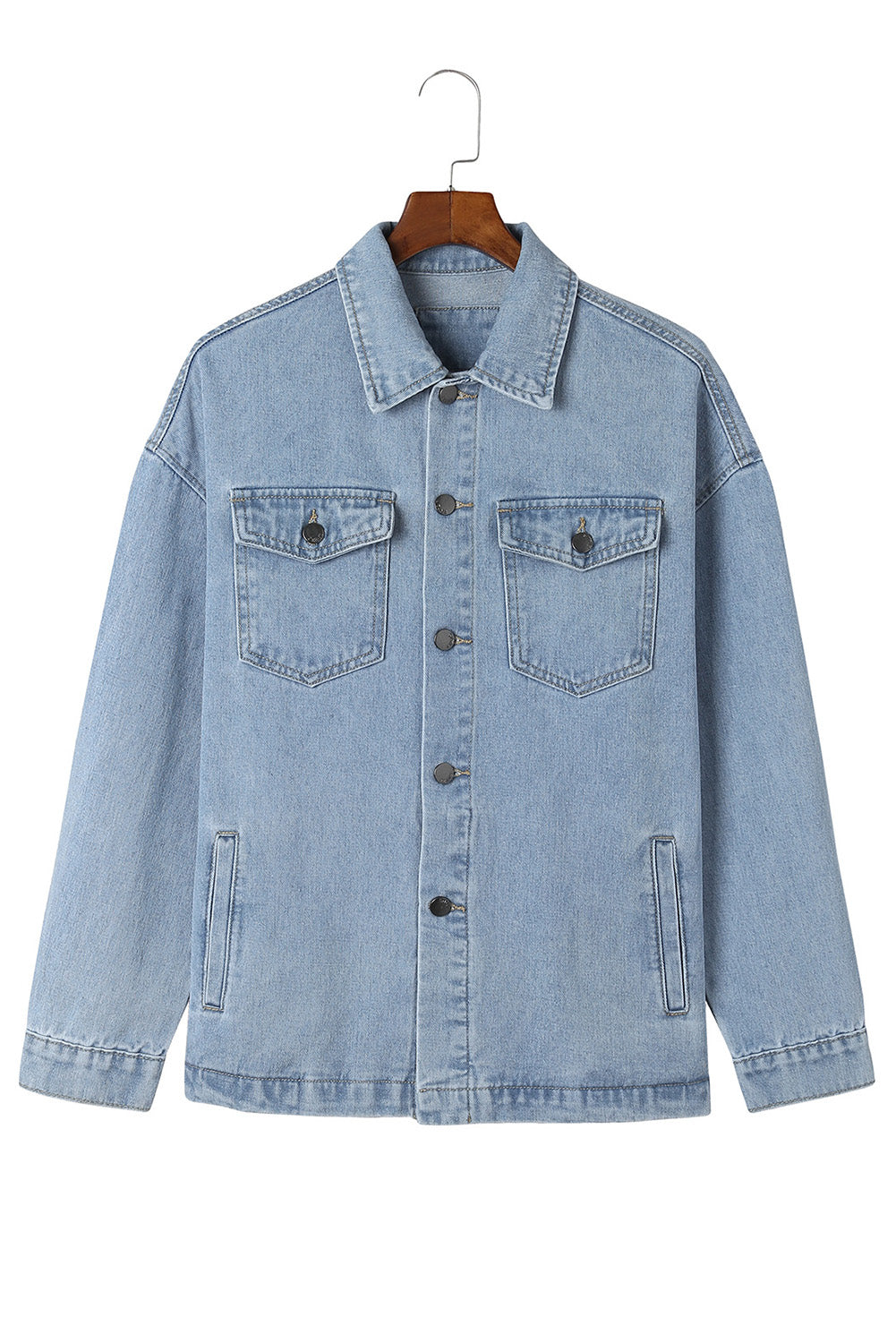 Honeybee Mumford's Sky Blue Acid Wash Flap Pocket Boyfriend Shacket