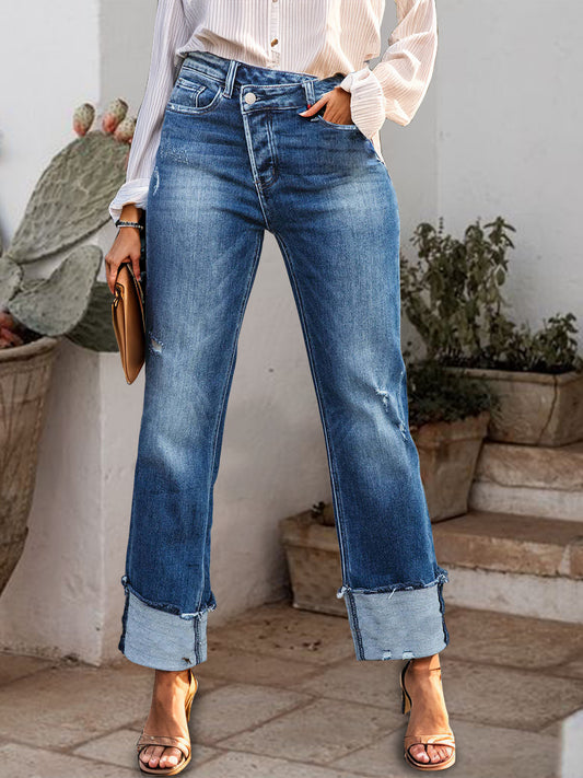 Honeybee Mumford's Stepped Waist Raw Hem Rolled Straight Jeans